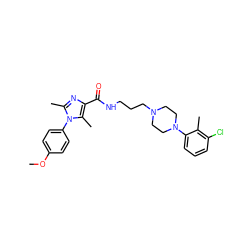 COc1ccc(-n2c(C)nc(C(=O)NCCCN3CCN(c4cccc(Cl)c4C)CC3)c2C)cc1 ZINC000072105114