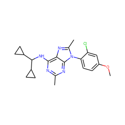 COc1ccc(-n2c(C)nc3c(NC(C4CC4)C4CC4)nc(C)nc32)c(Cl)c1 ZINC000072124443