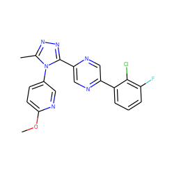 COc1ccc(-n2c(C)nnc2-c2cnc(-c3cccc(F)c3Cl)cn2)cn1 ZINC000036475574