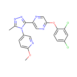 COc1ccc(-n2c(C)nnc2-c2cnc(Oc3ccc(Cl)cc3Cl)cn2)cn1 ZINC000043076306