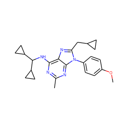 COc1ccc(-n2c(CC3CC3)nc3c(NC(C4CC4)C4CC4)nc(C)nc32)cc1 ZINC000072123613