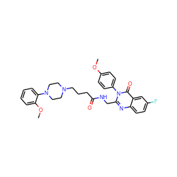 COc1ccc(-n2c(CNC(=O)CCCN3CCN(c4ccccc4OC)CC3)nc3ccc(F)cc3c2=O)cc1 ZINC000029123152