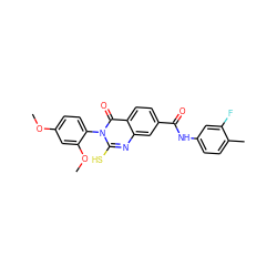 COc1ccc(-n2c(S)nc3cc(C(=O)Nc4ccc(C)c(F)c4)ccc3c2=O)c(OC)c1 ZINC000003631359