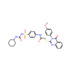 COc1ccc(-n2c(SCC(=O)Nc3ccc(S(=O)(=O)NC(=O)NC4CCCCC4)cc3)nc3ccccc3c2=O)cc1 ZINC001772576824