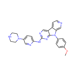 COc1ccc(-n2c3cnccc3c3cnc(Nc4ccc(N5CCNCC5)cn4)nc32)cc1 ZINC000169706622