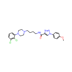 COc1ccc(-n2cc(C(=O)NCCCCN3CCN(c4cccc(Cl)c4Cl)CC3)nn2)cc1 ZINC000045261934