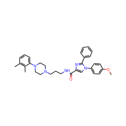 COc1ccc(-n2cc(C(=O)NCCCN3CCN(c4cccc(C)c4C)CC3)nc2-c2ccccc2)cc1 ZINC000072106152