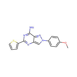 COc1ccc(-n2cc3nc(-c4cccs4)nc(N)c3n2)cc1 ZINC000653766962