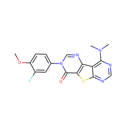 COc1ccc(-n2cnc3c(sc4ncnc(N(C)C)c43)c2=O)cc1F ZINC000095564367