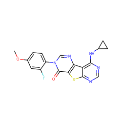 COc1ccc(-n2cnc3c(sc4ncnc(NC5CC5)c43)c2=O)c(F)c1 ZINC000095558671