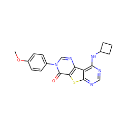 COc1ccc(-n2cnc3c(sc4ncnc(NC5CCC5)c43)c2=O)cc1 ZINC000095563608