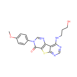 COc1ccc(-n2cnc3c(sc4ncnc(NCCCO)c43)c2=O)cc1 ZINC000095563279