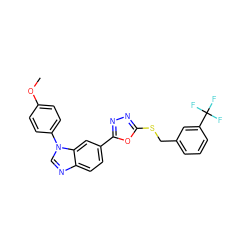 COc1ccc(-n2cnc3ccc(-c4nnc(SCc5cccc(C(F)(F)F)c5)o4)cc32)cc1 ZINC000040394943