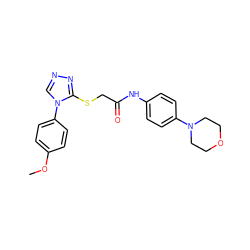 COc1ccc(-n2cnnc2SCC(=O)Nc2ccc(N3CCOCC3)cc2)cc1 ZINC000002616558