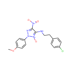 COc1ccc(-n2nc([N+](=O)[O-])c(NCCc3ccc(Cl)cc3)[n+]2[O-])cc1 ZINC000004813627