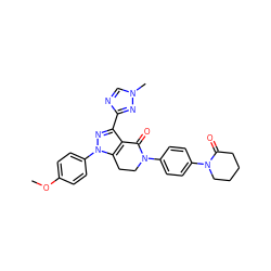 COc1ccc(-n2nc(-c3ncn(C)n3)c3c2CCN(c2ccc(N4CCCCC4=O)cc2)C3=O)cc1 ZINC001772597718