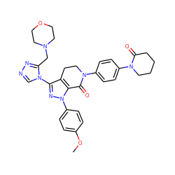 COc1ccc(-n2nc(-n3cnnc3CN3CCOCC3)c3c2C(=O)N(c2ccc(N4CCCCC4=O)cc2)CC3)cc1 ZINC001772643170