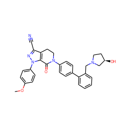 COc1ccc(-n2nc(C#N)c3c2C(=O)N(c2ccc(-c4ccccc4CN4CC[C@@H](O)C4)cc2)CC3)cc1 ZINC000014969401