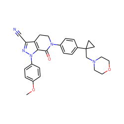 COc1ccc(-n2nc(C#N)c3c2C(=O)N(c2ccc(C4(CN5CCOCC5)CC4)cc2)CC3)cc1 ZINC000040846574