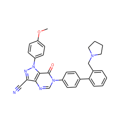 COc1ccc(-n2nc(C#N)c3ncn(-c4ccc(-c5ccccc5CN5CCCC5)cc4)c(=O)c32)cc1 ZINC000014950534