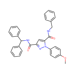 COc1ccc(-n2nc(C(=O)NC(c3ccccc3)c3ccccc3)cc2C(=O)NCc2ccccc2)cc1 ZINC000013491655