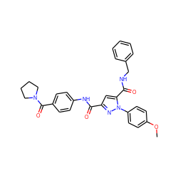 COc1ccc(-n2nc(C(=O)Nc3ccc(C(=O)N4CCCC4)cc3)cc2C(=O)NCc2ccccc2)cc1 ZINC000013491654