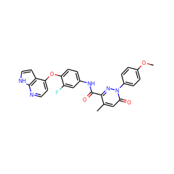 COc1ccc(-n2nc(C(=O)Nc3ccc(Oc4ccnc5[nH]ccc45)c(F)c3)c(C)cc2=O)cc1 ZINC001772615560