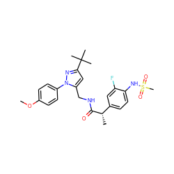 COc1ccc(-n2nc(C(C)(C)C)cc2CNC(=O)[C@@H](C)c2ccc(NS(C)(=O)=O)c(F)c2)cc1 ZINC000113482677