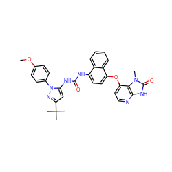 COc1ccc(-n2nc(C(C)(C)C)cc2NC(=O)Nc2ccc(Oc3ccnc4[nH]c(=O)n(C)c34)c3ccccc23)cc1 ZINC000199087239