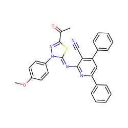 COc1ccc(-n2nc(C(C)=O)s/c2=N\c2nc(-c3ccccc3)cc(-c3ccccc3)c2C#N)cc1 ZINC000299864575