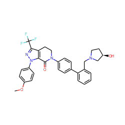 COc1ccc(-n2nc(C(F)(F)F)c3c2C(=O)N(c2ccc(-c4ccccc4CN4CC[C@@H](O)C4)cc2)CC3)cc1 ZINC000014950606