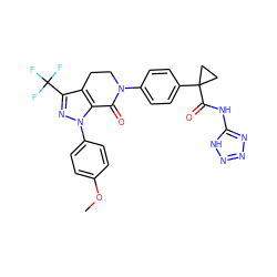 COc1ccc(-n2nc(C(F)(F)F)c3c2C(=O)N(c2ccc(C4(C(=O)Nc5nnn[nH]5)CC4)cc2)CC3)cc1 ZINC000044387850