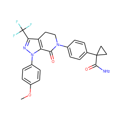 COc1ccc(-n2nc(C(F)(F)F)c3c2C(=O)N(c2ccc(C4(C(N)=O)CC4)cc2)CC3)cc1 ZINC000040379547