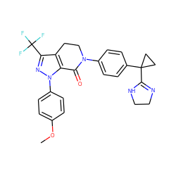 COc1ccc(-n2nc(C(F)(F)F)c3c2C(=O)N(c2ccc(C4(C5=NCCN5)CC4)cc2)CC3)cc1 ZINC000040390770