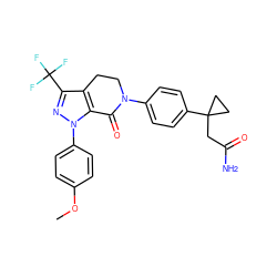 COc1ccc(-n2nc(C(F)(F)F)c3c2C(=O)N(c2ccc(C4(CC(N)=O)CC4)cc2)CC3)cc1 ZINC000040891530