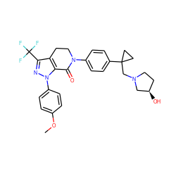 COc1ccc(-n2nc(C(F)(F)F)c3c2C(=O)N(c2ccc(C4(CN5CC[C@@H](O)C5)CC4)cc2)CC3)cc1 ZINC000040845193