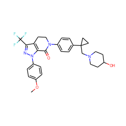 COc1ccc(-n2nc(C(F)(F)F)c3c2C(=O)N(c2ccc(C4(CN5CCC(O)CC5)CC4)cc2)CC3)cc1 ZINC000044431465