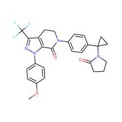 COc1ccc(-n2nc(C(F)(F)F)c3c2C(=O)N(c2ccc(C4(N5CCCC5=O)CC4)cc2)CC3)cc1 ZINC000040879627