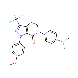 COc1ccc(-n2nc(C(F)(F)F)c3c2C(=O)N(c2ccc(N(C)C)cc2)CC3)cc1 ZINC000014969503