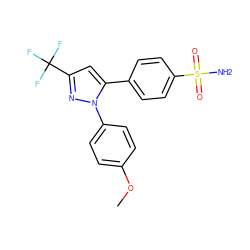 COc1ccc(-n2nc(C(F)(F)F)cc2-c2ccc(S(N)(=O)=O)cc2)cc1 ZINC000013761869