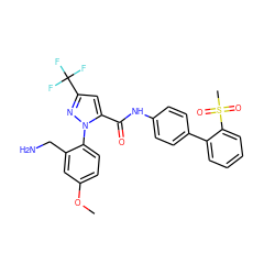 COc1ccc(-n2nc(C(F)(F)F)cc2C(=O)Nc2ccc(-c3ccccc3S(C)(=O)=O)cc2)c(CN)c1 ZINC000001490118