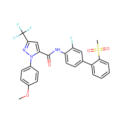 COc1ccc(-n2nc(C(F)(F)F)cc2C(=O)Nc2ccc(-c3ccccc3S(C)(=O)=O)cc2F)cc1 ZINC000014950470