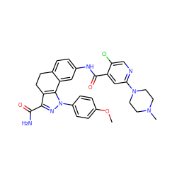 COc1ccc(-n2nc(C(N)=O)c3c2-c2cc(NC(=O)c4cc(N5CCN(C)CC5)ncc4Cl)ccc2CC3)cc1 ZINC000066098160