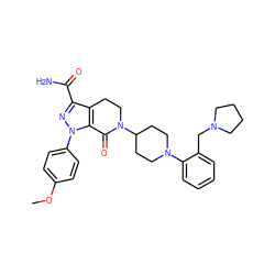 COc1ccc(-n2nc(C(N)=O)c3c2C(=O)N(C2CCN(c4ccccc4CN4CCCC4)CC2)CC3)cc1 ZINC000014969577