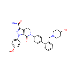 COc1ccc(-n2nc(C(N)=O)c3c2C(=O)N(c2ccc(-c4ccccc4CN4CCC(O)CC4)cc2)CC3)cc1 ZINC000014969479