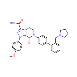 COc1ccc(-n2nc(C(N)=O)c3c2C(=O)N(c2ccc(-c4ccccc4CN4CCCC4)cc2)CC3)cc1 ZINC000014969475