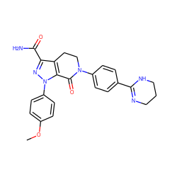 COc1ccc(-n2nc(C(N)=O)c3c2C(=O)N(c2ccc(C4=NCCCN4)cc2)CC3)cc1 ZINC001772588984