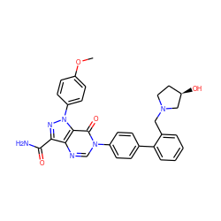 COc1ccc(-n2nc(C(N)=O)c3ncn(-c4ccc(-c5ccccc5CN5CC[C@@H](O)C5)cc4)c(=O)c32)cc1 ZINC000014950529