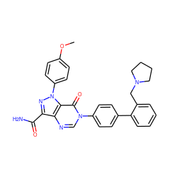 COc1ccc(-n2nc(C(N)=O)c3ncn(-c4ccc(-c5ccccc5CN5CCCC5)cc4)c(=O)c32)cc1 ZINC000013982566