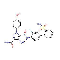 COc1ccc(-n2nc(C(N)=O)c3ncn(-c4ccc(-c5ccccc5S(N)(=O)=O)cc4F)c(=O)c32)cc1 ZINC000014950493